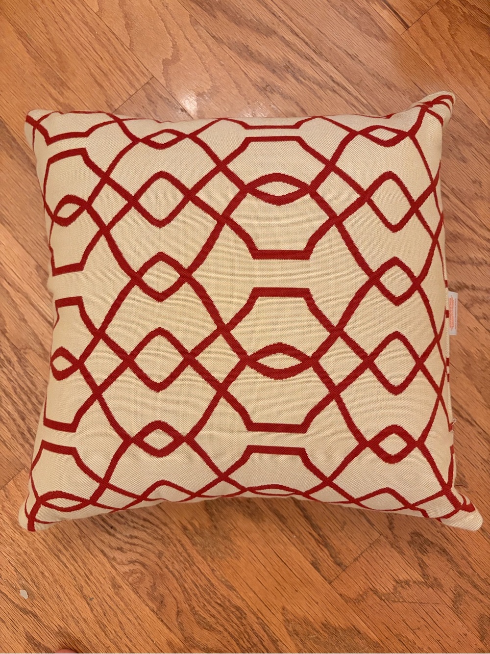 Sunbrella Geometric Pattern Red Tan Outdoor Throw Pillow 15 x 15